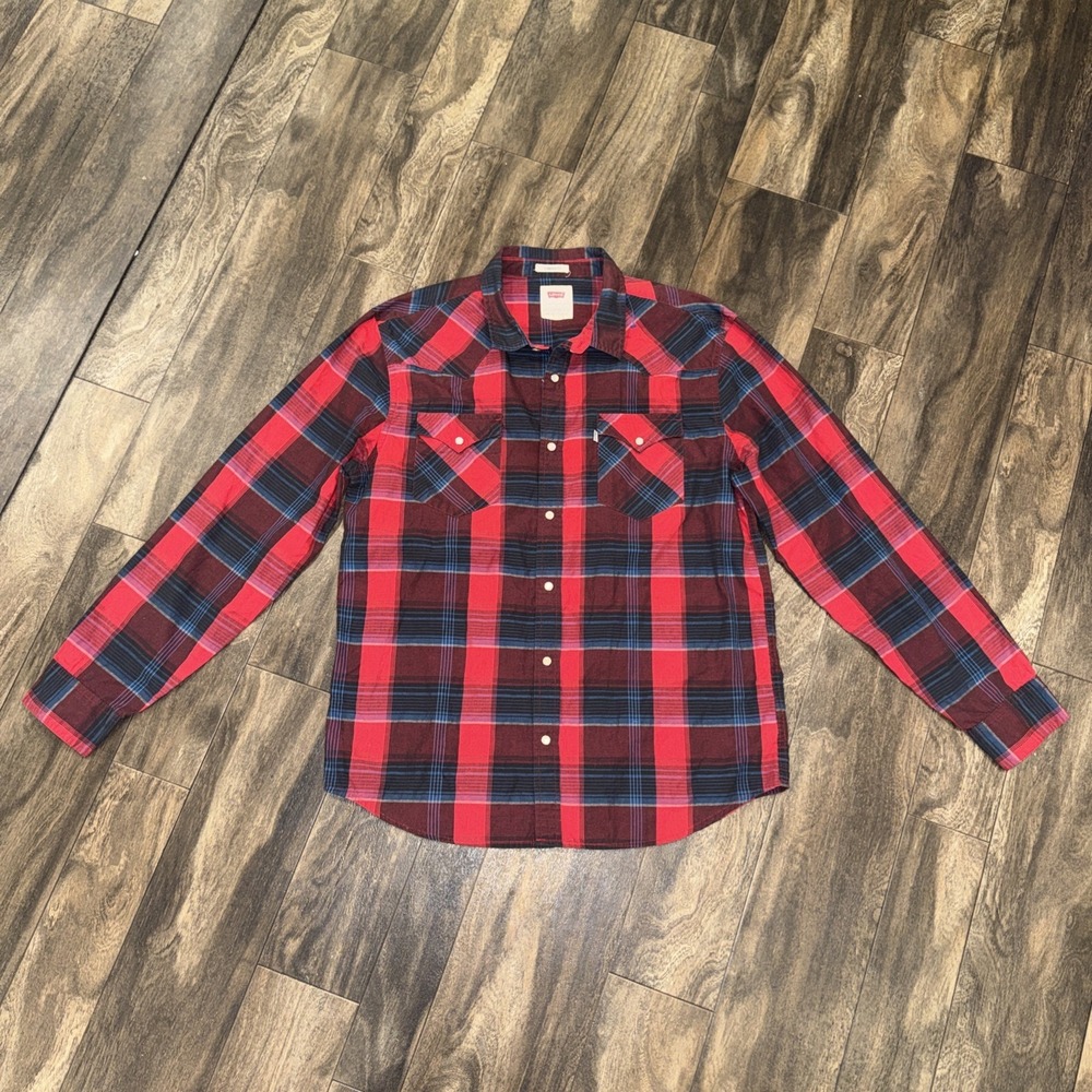 Levi's Plaid Western‎ Cut Pearl Snap Long-sleeve Button-up Shirt Men's Size L